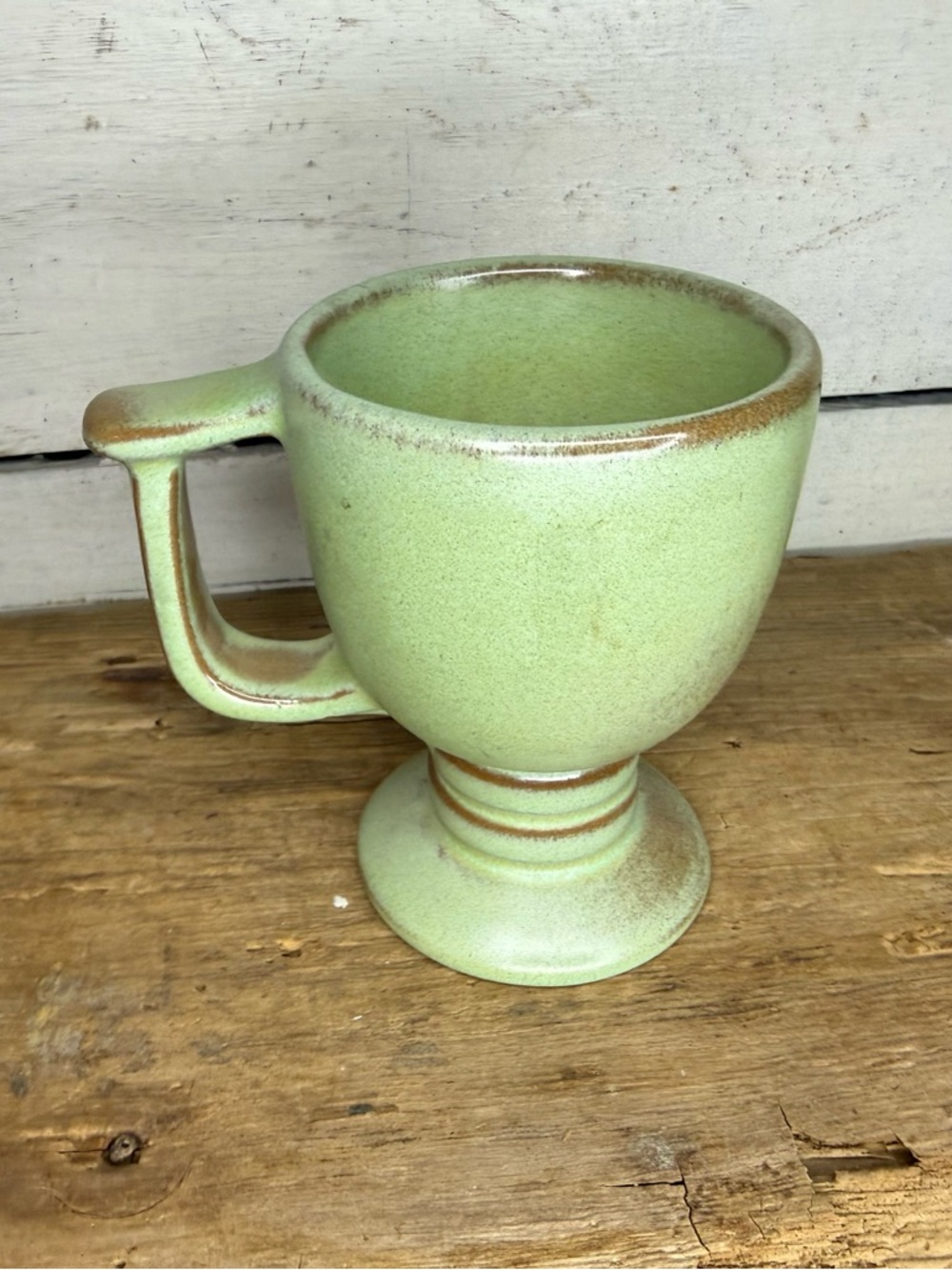 Vintage Frankoma Pottery Mug C13 Plainsman Green Glazed Footed 4" T